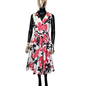 Jessica Howard Pink Black Floral Fit & Flare Midi Dress Size 12
